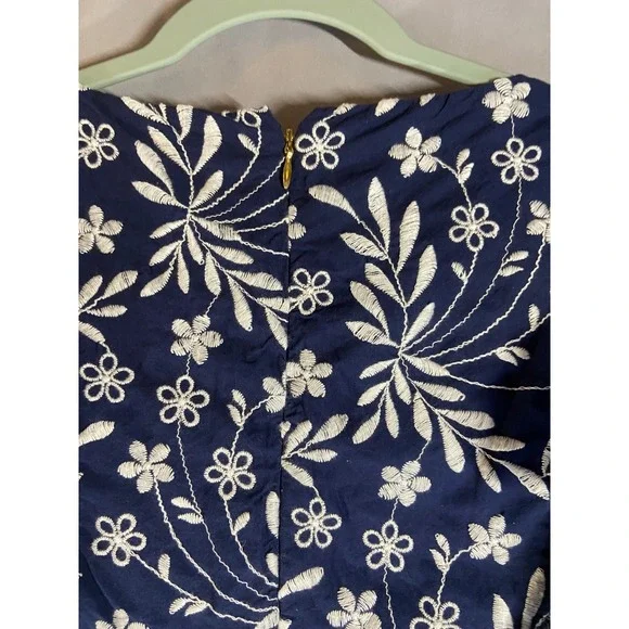 Draper James Navy Blue Floral Embroidered Flutter Sleeve Dress Size 12 Brunch - Picture 8 of 12